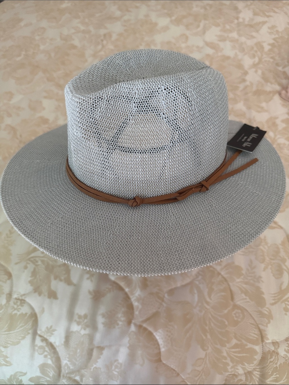 Marcus Adler New York. Wide-Brim Perforated Straw Sun Hat. “Sky Blue”. One Size.